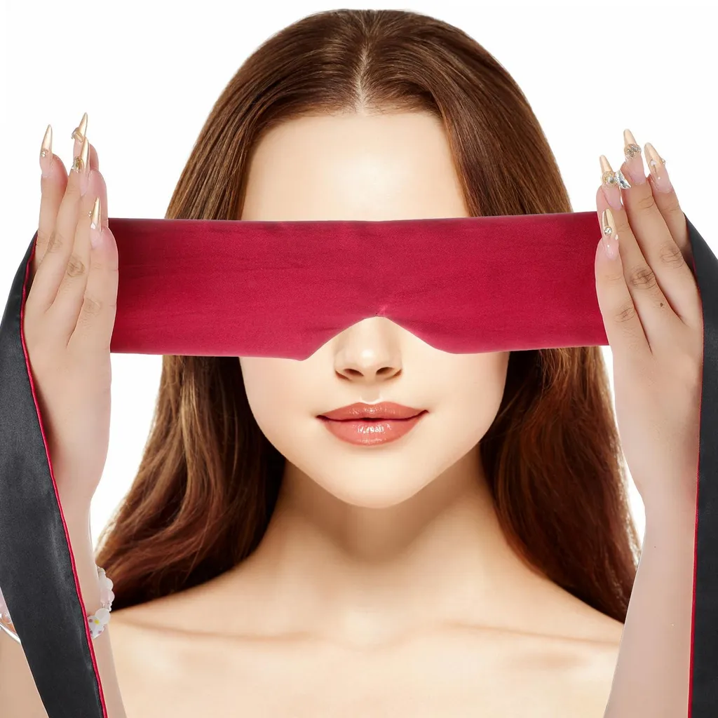 Masque de sommeil en satin bordeaux occultant et réglable de 148 cm