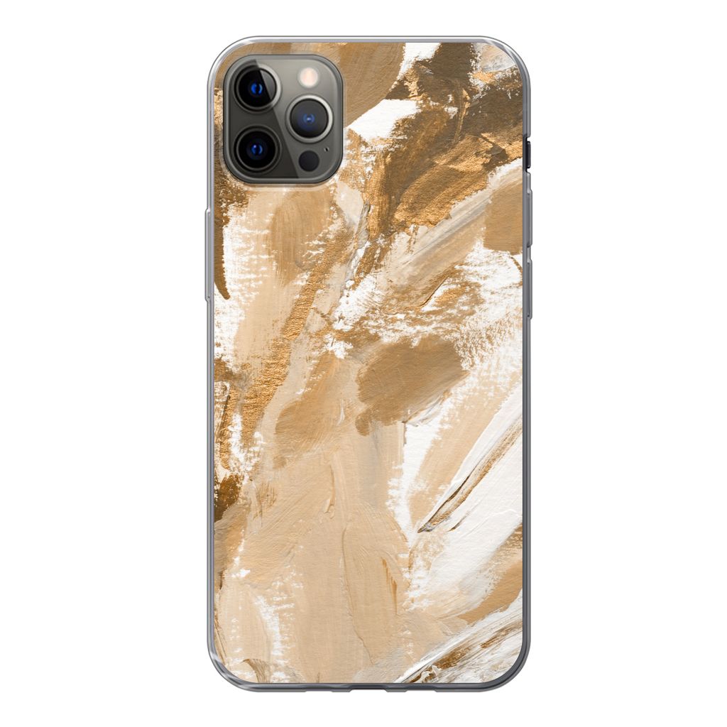 MuchoWow Handyhülle Schutzhülle Hülle für iPhone 12 Pro Max Farbe - Gold - Beige Silikon Softcase Handy Hülle - Hartschale