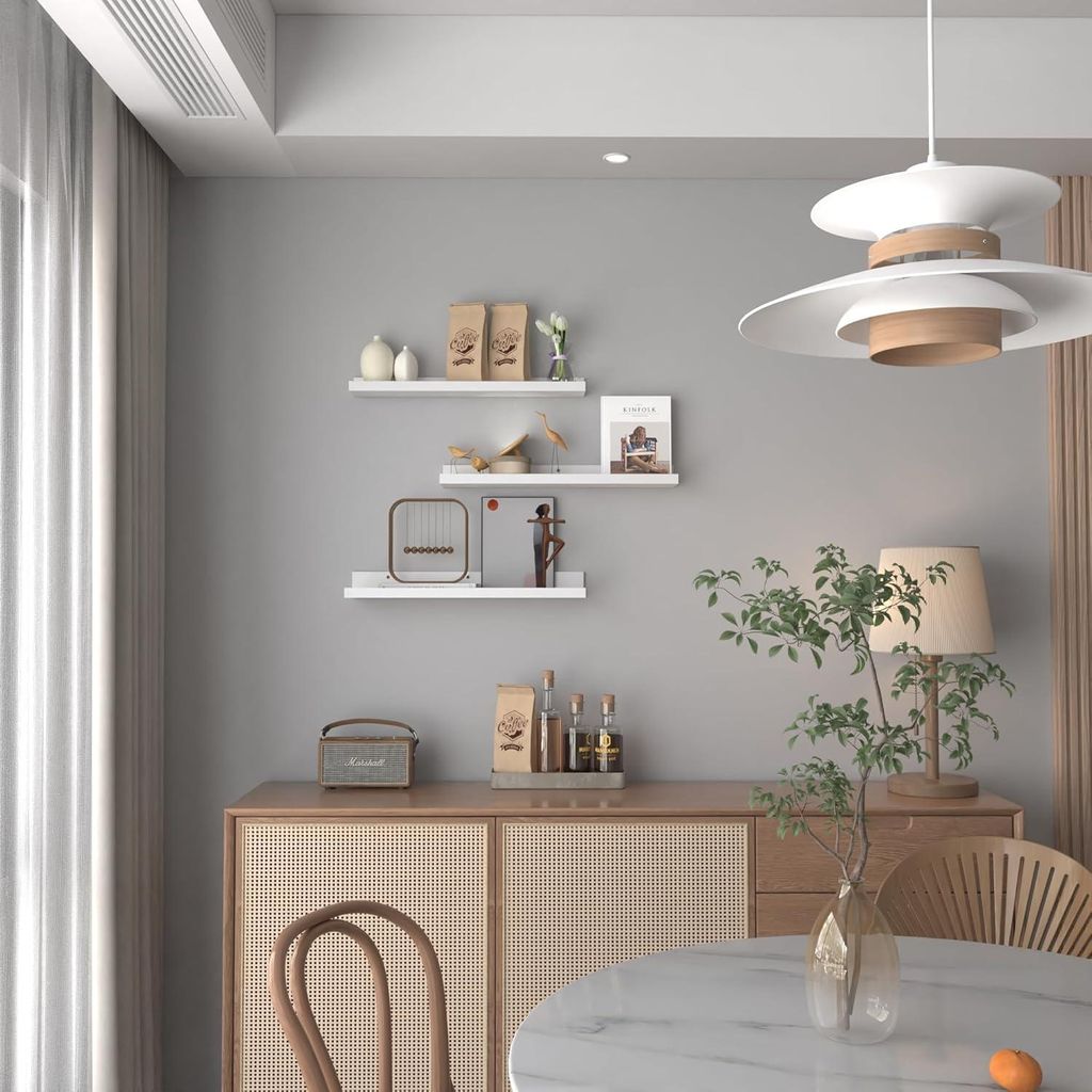 Zwevende Holzregal-Set von 3 - Weiß - Für Schlafzimmer, Badezimmer, Küche - 60 cm