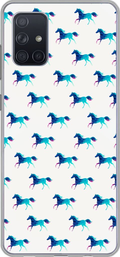 MuchoWow Handyhülle Schutzhülle Hülle für Telefoonhoesje Samsung Galaxy A51 5G Mädchen - Pferde - Kristall - Muster - Mädchen - Blau - Kind...