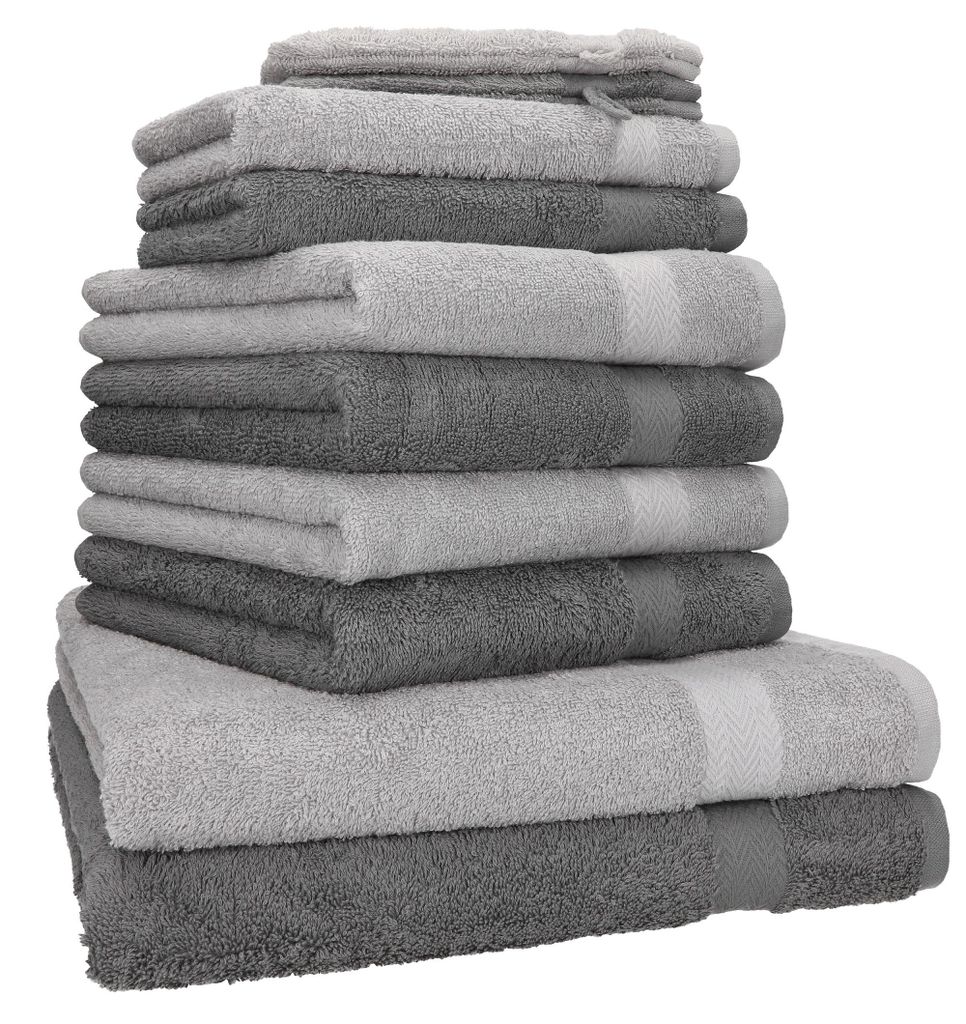 Betz 10-tlg. Handtuch-Set PREMIUM 2 Duschtücher 4 Handtücher 2 Gästetücher 2 Waschhandschuhe Farbe: anthrazit & silbergrau