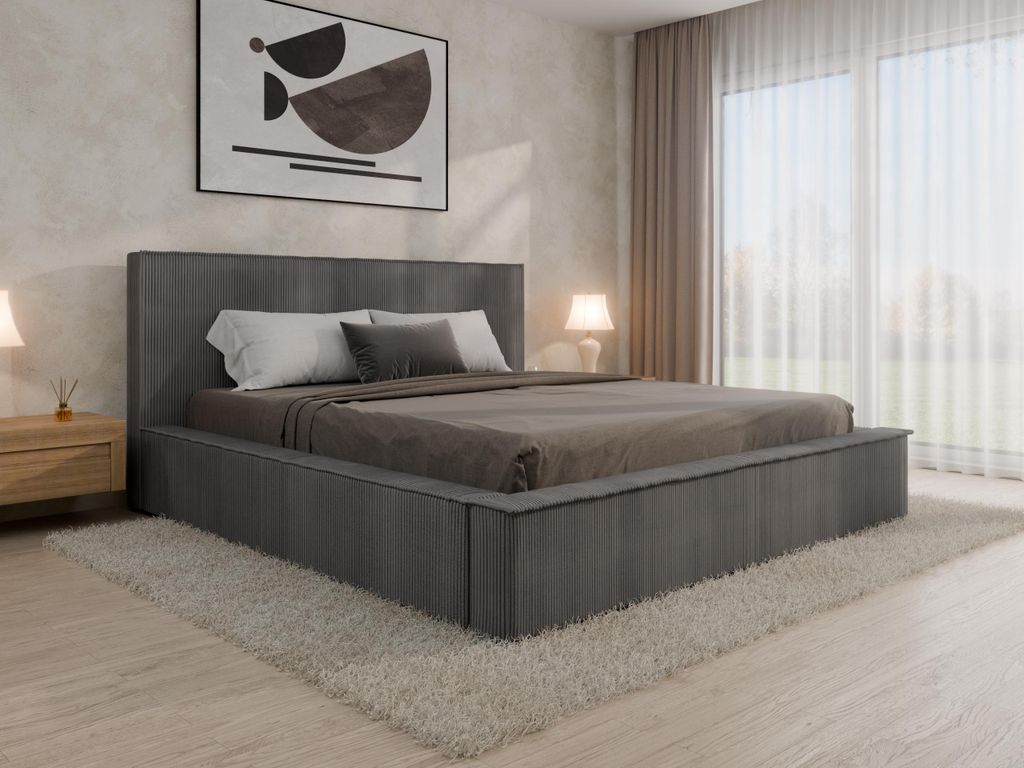 SANA – modernes Polsterbett mit Bettkasten und Metall-Lattenrost | ohne matratze