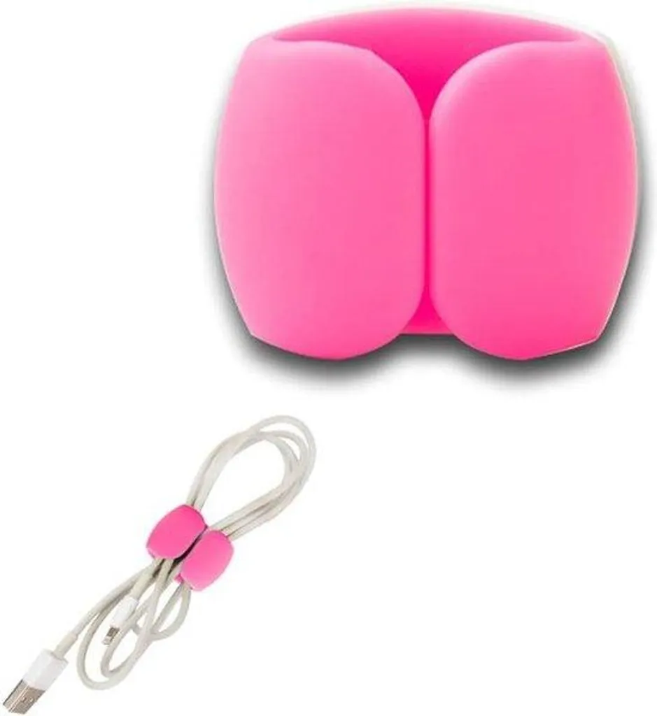 Organiseur de câbles rose - Support câbles USB silicone flexible x5