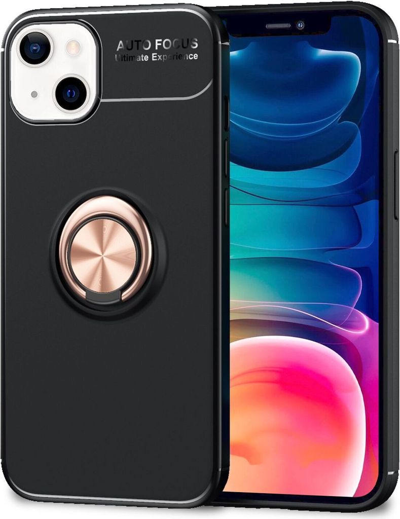 NALIA Schwarze Handy Hülle für iPhone 13, 360° Ring Case Bumper Kickstand Cover Rose Gold