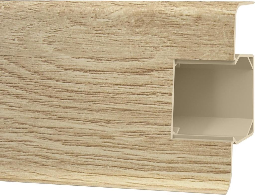 VILO ESQUERO 683 Sockelleiste 62mm - 2,5m Länge - Flexible Fußleiste mit Kabelkanal - Natureiche