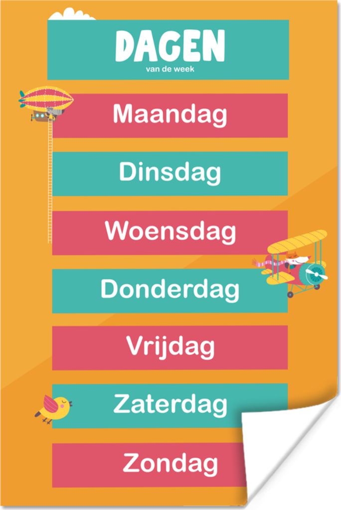 MuchoWow Poster Kinderzimmer - Tage - Pädagogisch - Mädchen - Jungen - Kinder - Kinder 80x120 cm - Papierdruck