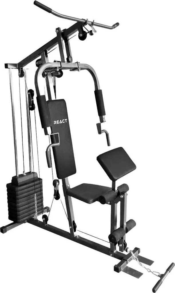Station musculation React robuste avec tour de tirage et charge guidée