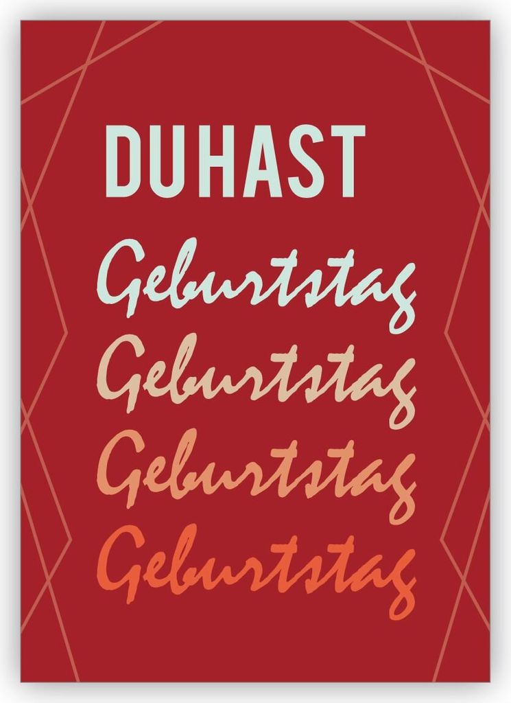 4x Schöne rote Retro Typo Geburtstagskarte: Du hast Geburtstag Geburtstag Geburtstag Geburtstag