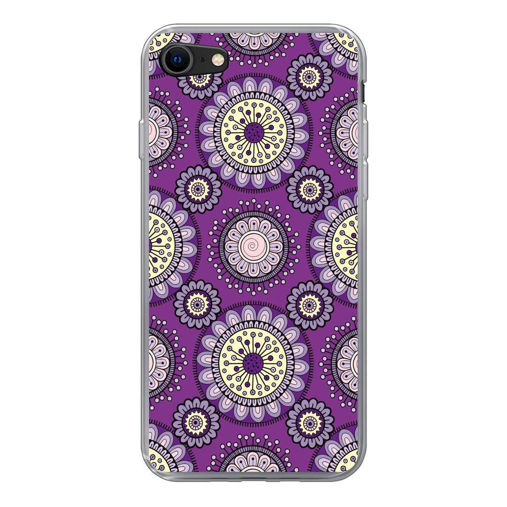 MuchoWow Handyhülle Schutzhülle Hülle für iPhone SE 2022 Mädchen - Blumen - Lila - Muster - Mädchen - Kinder - Kinder Silikon Softcase Hand...