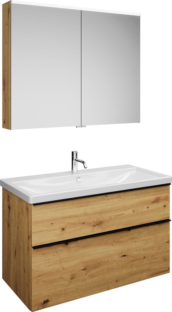 burgbad Eqio Set, bestehend aus Spiegelschrank, Keramik-Waschtisch und Waschtischunterschrank, Breite 1030mm, SFAN103F5662C0001G0252
