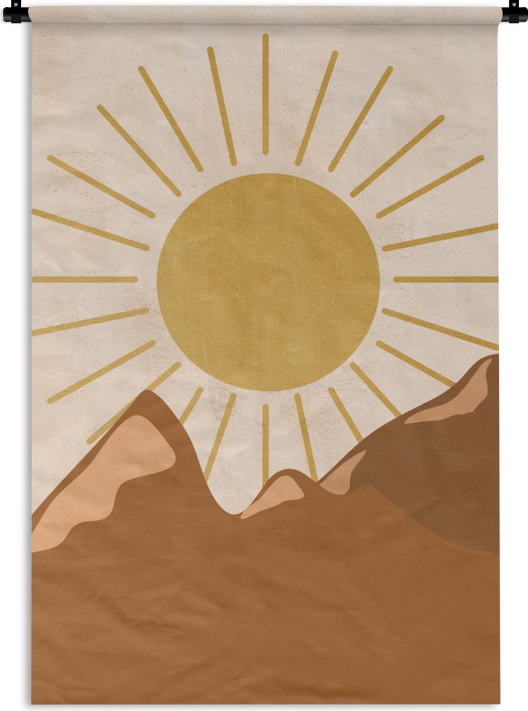 MuchoWow Wandteppich Wandbehang Abstrakt - Sonne - Berg - böhmisch 90x135 cm Tapisserie Dekoration Wandtuch - Baumwolle - Wandskulptur