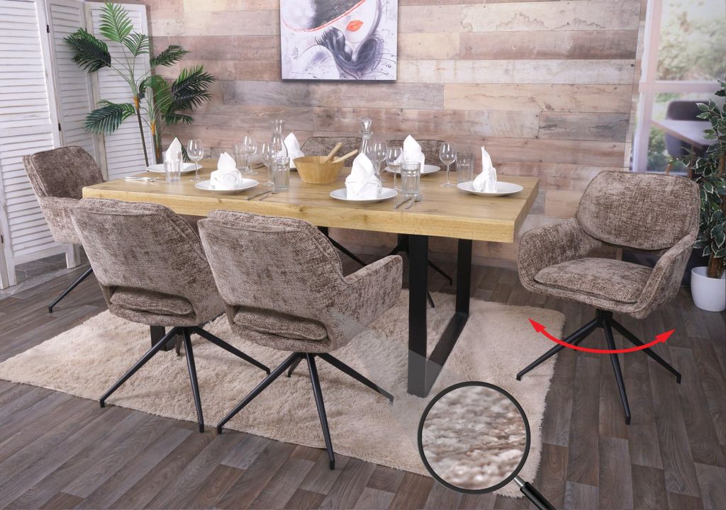 6er-Set Esszimmerstuhl MCW-N74, Küchenstuhl, drehbar Auto-Return, Stoff Chenille (490g/m²) braun