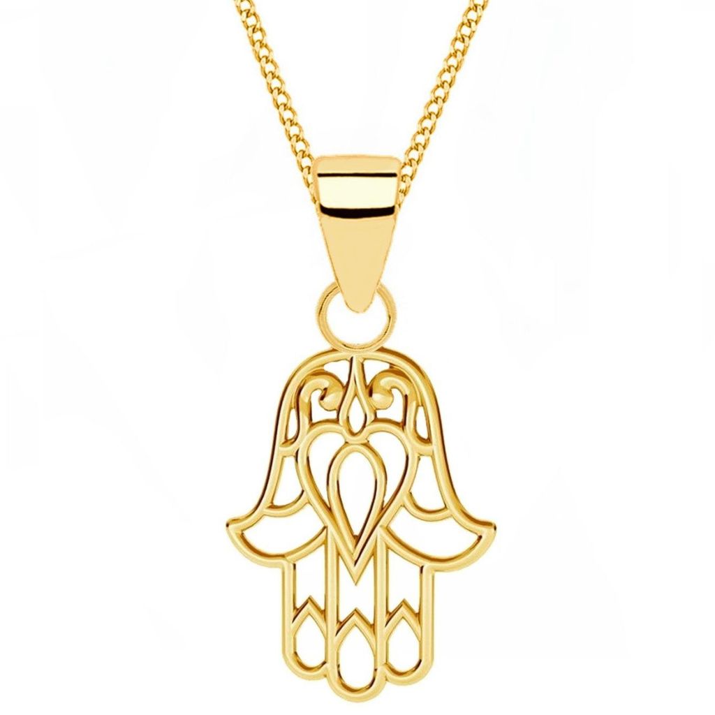 Fatima Hand Anhänger Set Goldene Hamsa Kette I Echtschmuck 45cm

