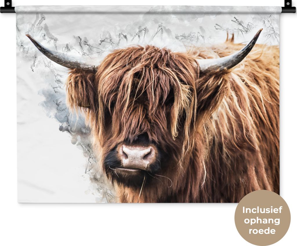 MuchoWow Wandteppich Wandbehang Schottisches Hochlandrind - Tiere - Rauch 60x45 cm Tapisserie Dekoration Wandtuch - Das Schlafzimmer