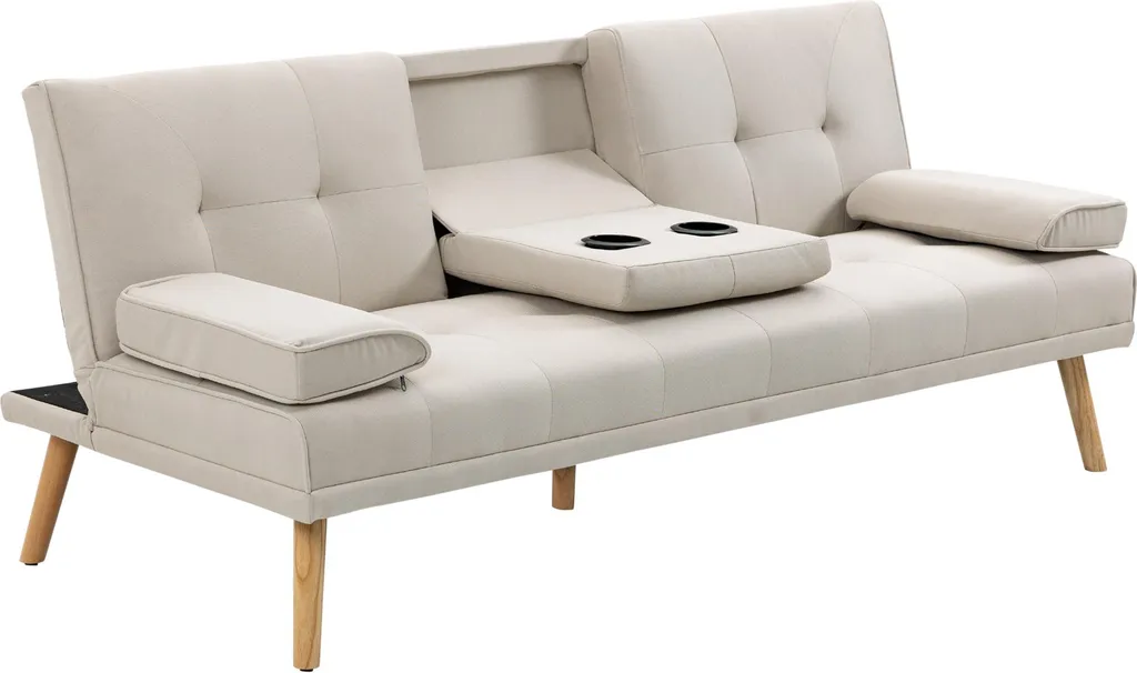 Petit Canapé Convertible Beige pour Salon et Chambre d'Amis 3 Places