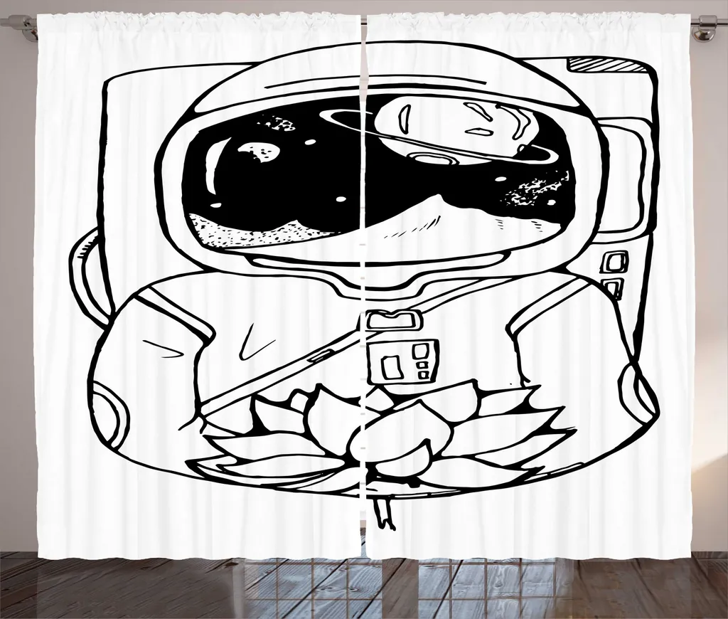 Rideau Rustique Hipster Astronaute Gris Anthracite à Bande Universelle