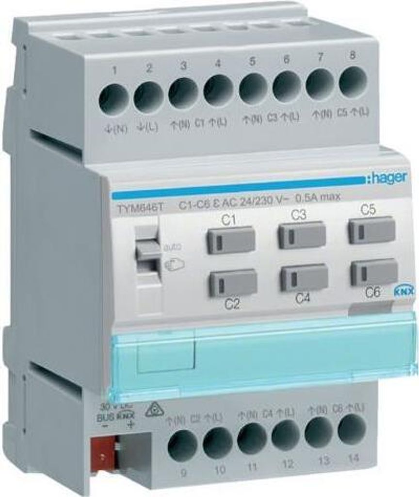 Hager TYM646T Smart-Home-Aktor DIN-Schienenmontage Auslöser Rollo/Jalousie 6 Kanäle (TYM646T)