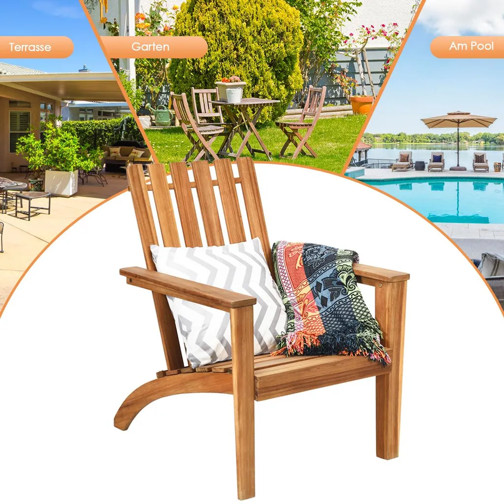 Fauteuil de terrasse pour détente extérieure en bois style Adirondack