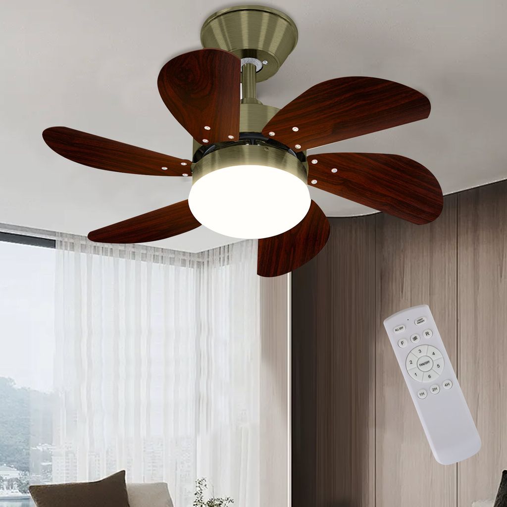 A ceiling fan with lights and a remote control.