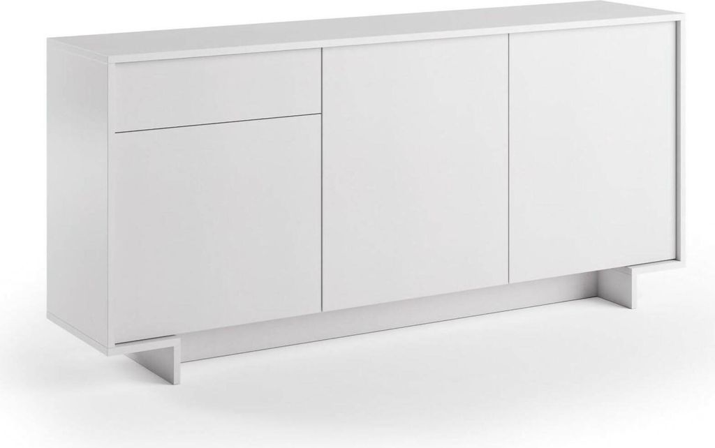Sideboard Davallon, Wohnzimmer-Sideboard, Wohnzimmer-Buffet mit 3 Türen und 1 Schublade, 100 % Italy, 170 x 42 x 78 cm, Weiß