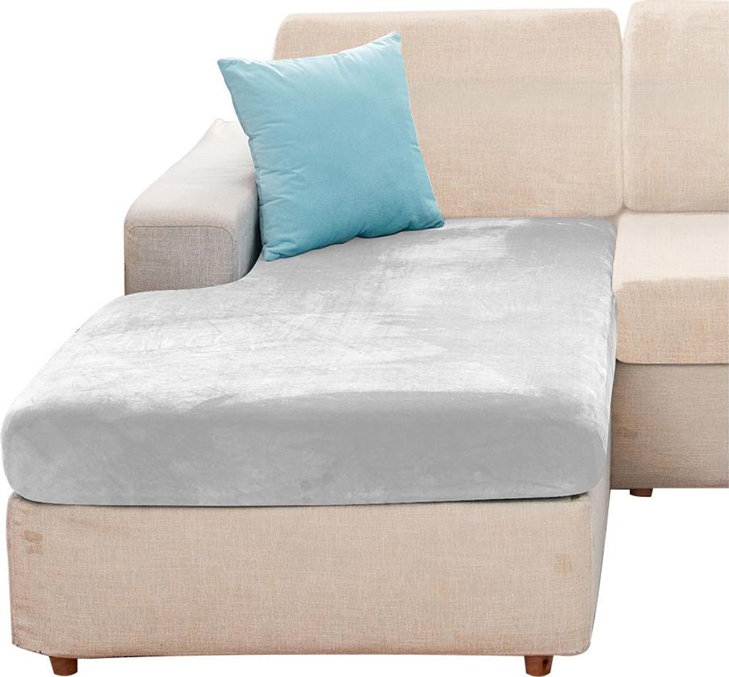 Elastischer Velours-Bezug für Liege, Sofa und Ecksofa in Hellgrau Schonbezug