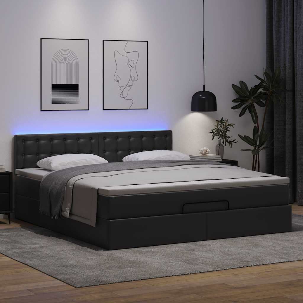 Design Ottoman-Bett mit Matratze Schwarz 180x200 cm Kunstleder, Klassische Betten 2024 Neu