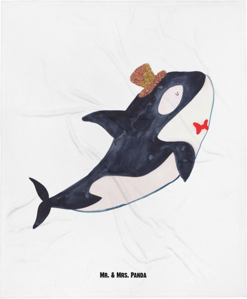 Mr. & Mrs. Panda Plaid Orca Zylinder - Weiß - Geschenk, Kinderdecke, Narwal, Babydecke, Geburtstag, Fest, Meer, Glückwunsch, Schlummerdecke, Erst...
