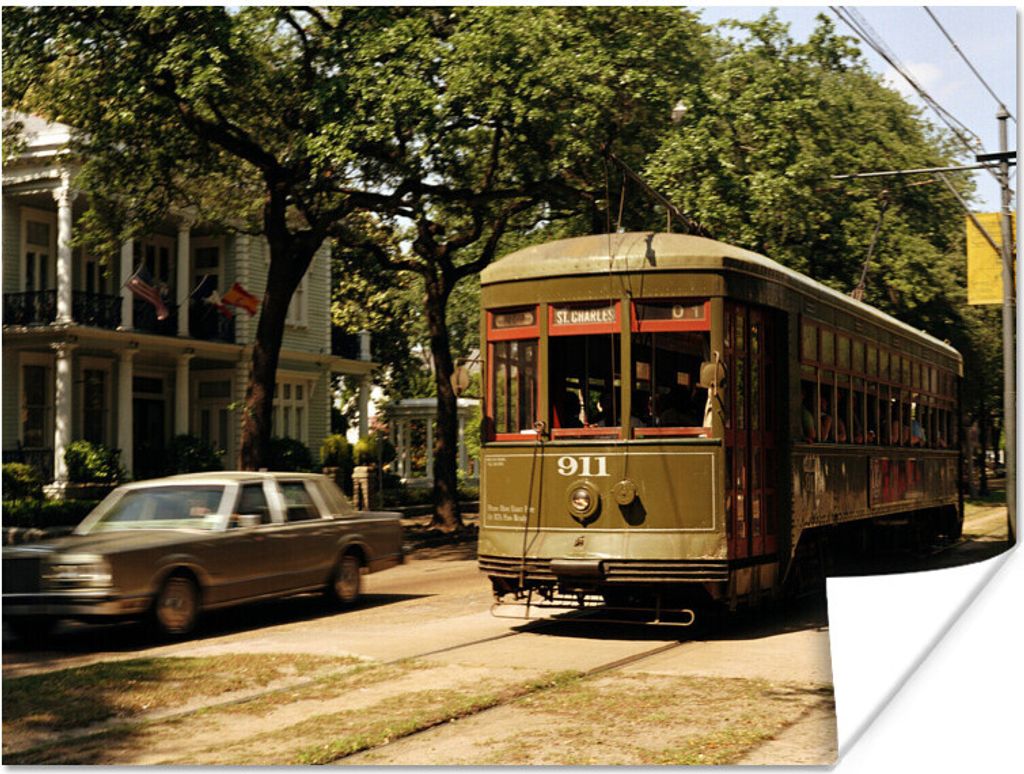 MuchoWow Poster Eine alte Straßenbahn in der amerikanischen Stadt New Orleans 160x120 cm - Foto Plakat