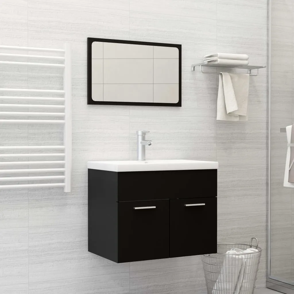 Meuble de Salle de Bain en Bois Composite Noir avec Finition Hydrofuge