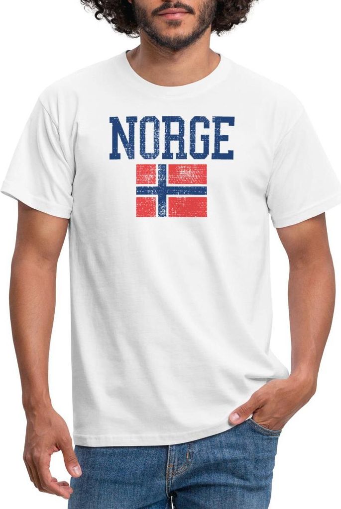 Spreadshirt Norwegen Norge Flagge Fußball Retro Männer T-Shirt, XL, Weiß