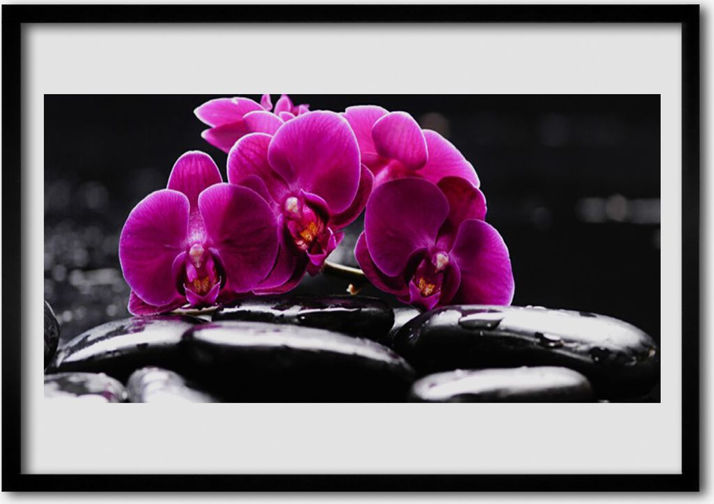 Bild 100x70 MDF-Rahmen Wandkunst Zen Steine Orchid Spa