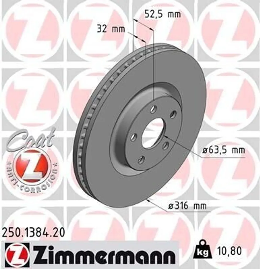 Disque de frein Zimmermann 250.1384.20 pour Ford Galaxy et S-Max