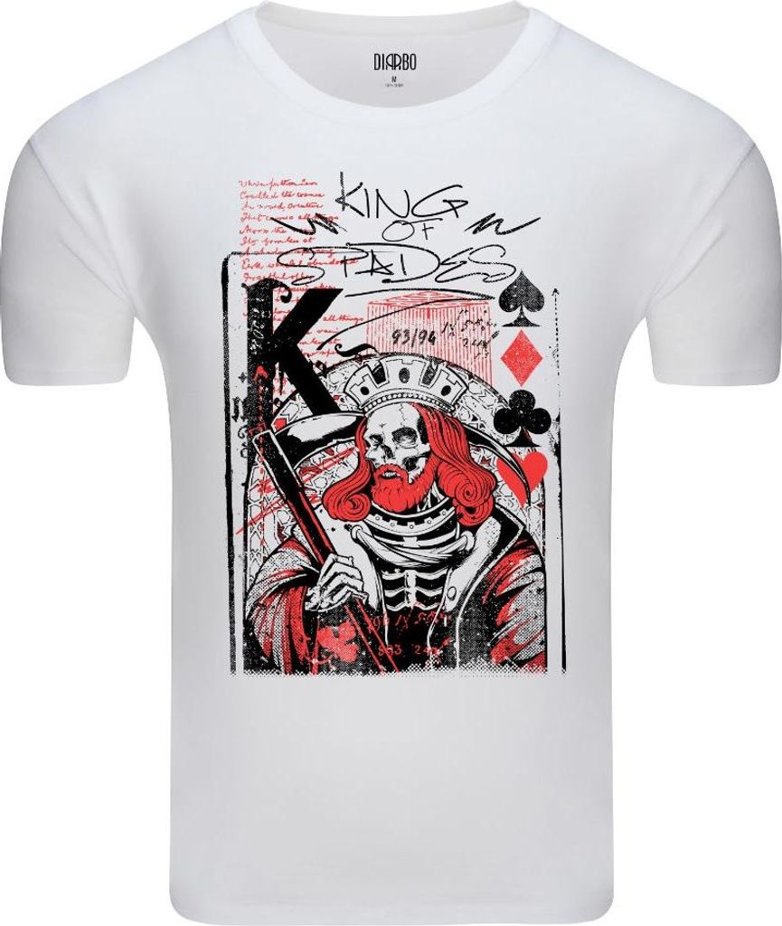 Diarbo Herren T-Shirt mit Kartenliebhaber Druck König der Pik Weiß Gr.S