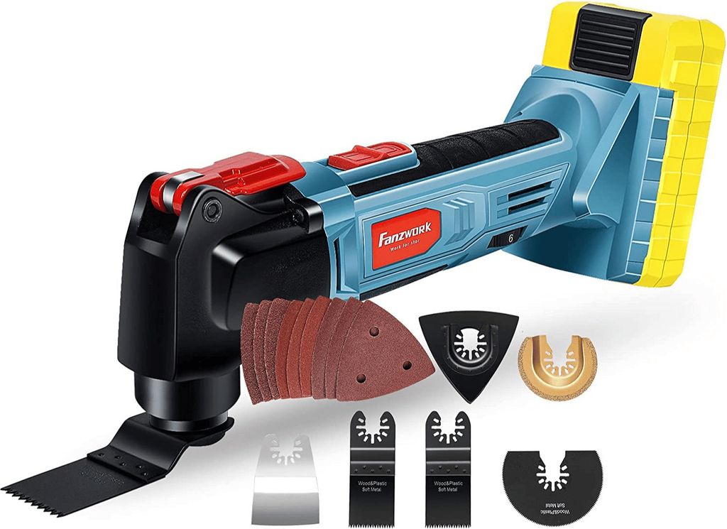 FANZTOOL Akku Multifunktionswerkzeug, 20V EC Motor, 2Ah Akku,6 Geschwindigkeiten, LED, 6 tlg Zubehör