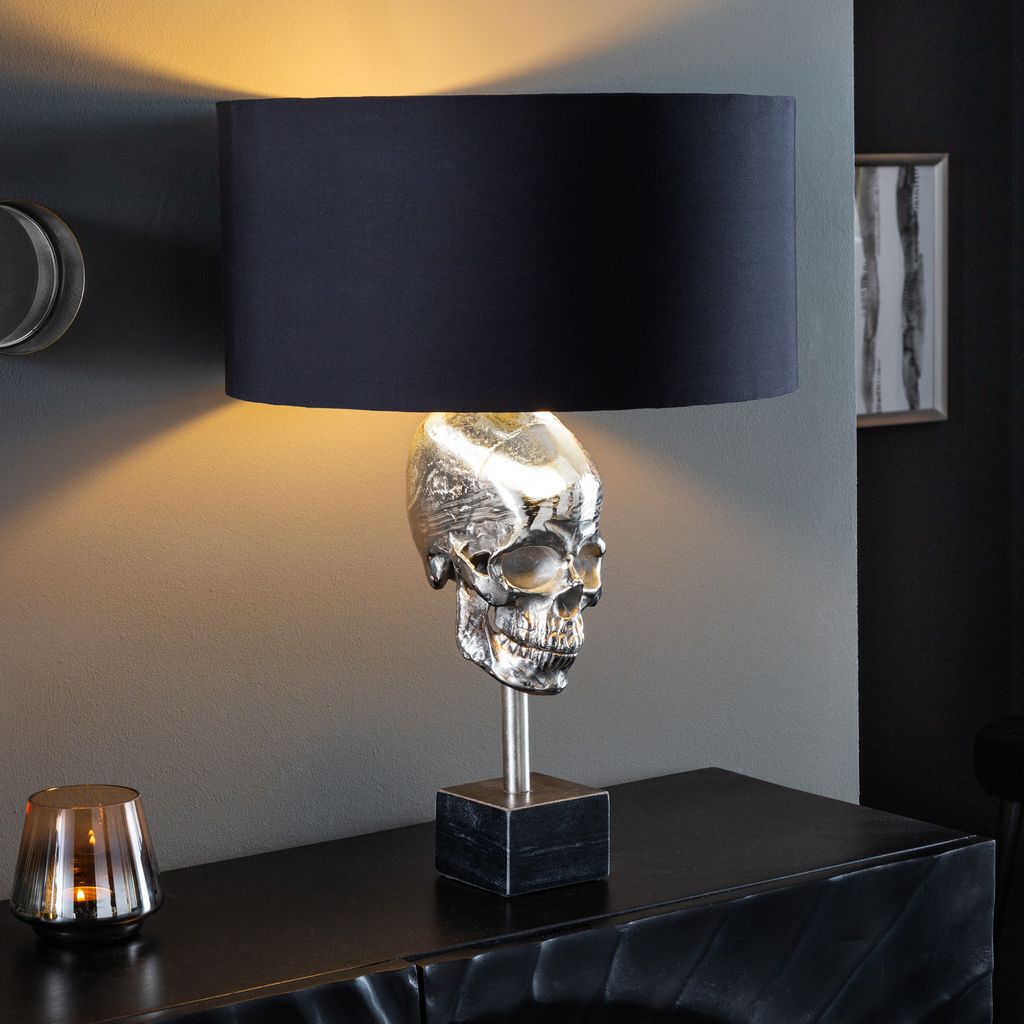 Extravagante Tischlampe SKULL 56cm schwarz silber Metall Produktbild 