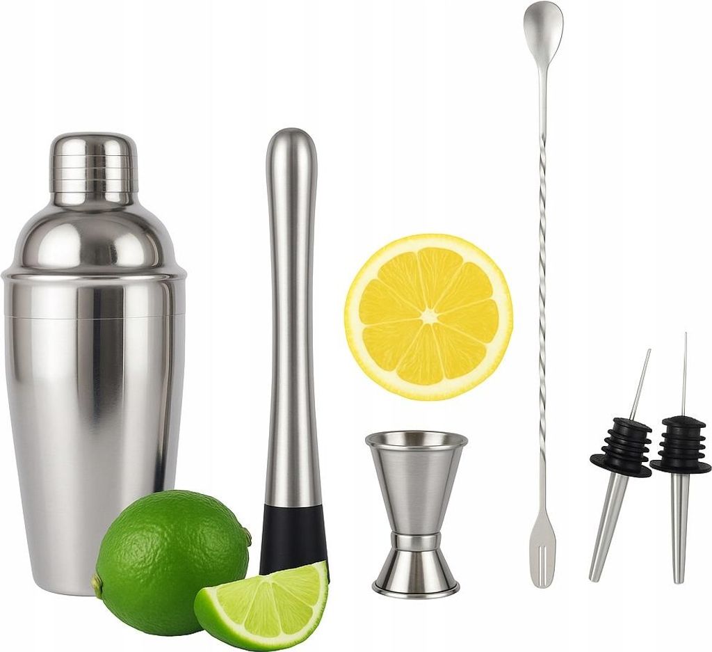 Montessa Cocktail Shaker Set, 12-teiliges Barkeeper-Set aus Edelstahl mit Holzständer