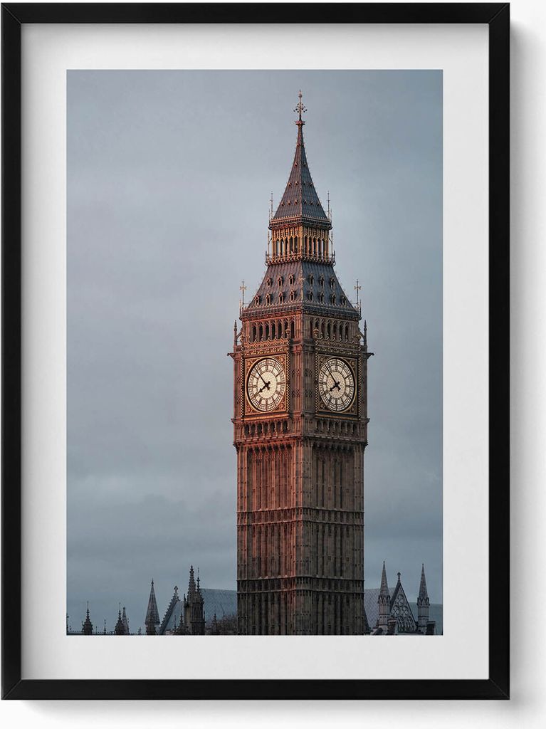 Big Ben in London am Abend– Wandbild mit Rahmen – Gerahmtes Bild – Wanddekoration – 50x70 cm – Schwarz Rahmen
