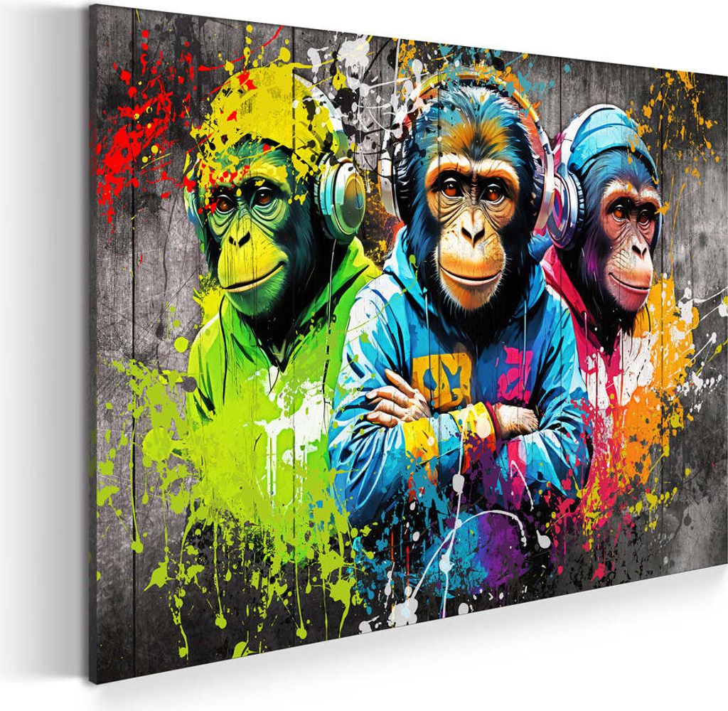 Affen mit Kopfhörern Graffiti Kunst Pop Art Wandbild Leinwandbild XL Wanddeko: 120x80x2cm