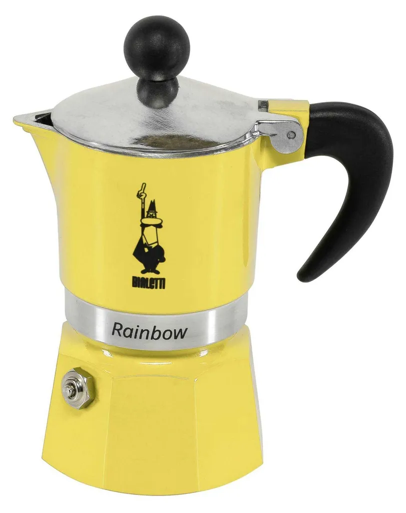 Bialetti Espressokocher Rainbow für 1 Tasse, Espresso, Espressokanne, Kaffeebereiter, Aluminium, Gelb, 60 ml, 4981