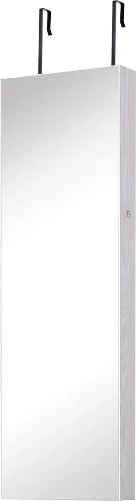 Armoire bijoux LED à serrure avec miroir pleine hauteur 120 cm blanc