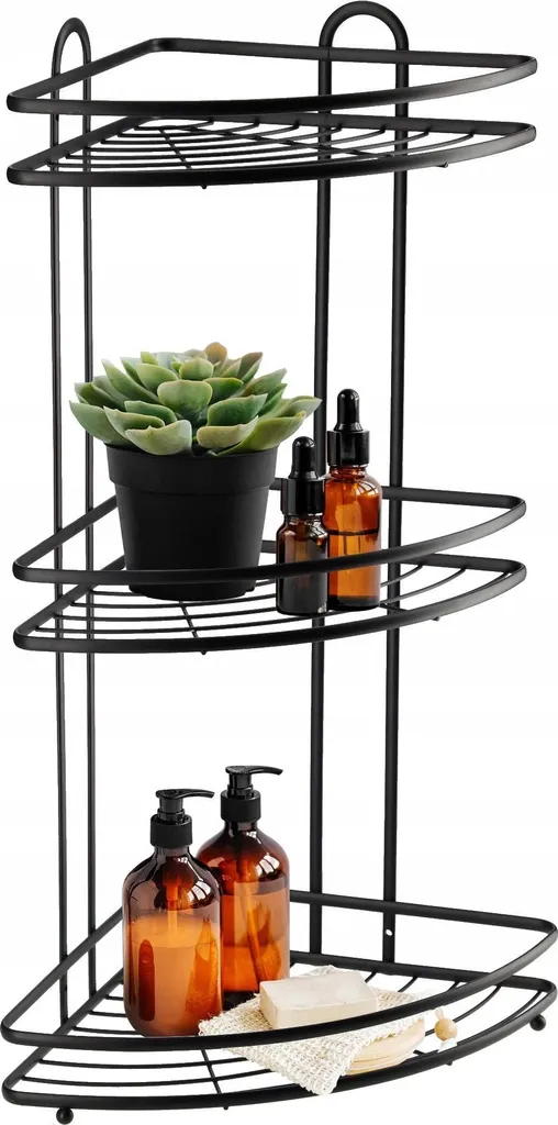 Rangement de douche d'angle suspendu noir 3 étages pour salle de bain
