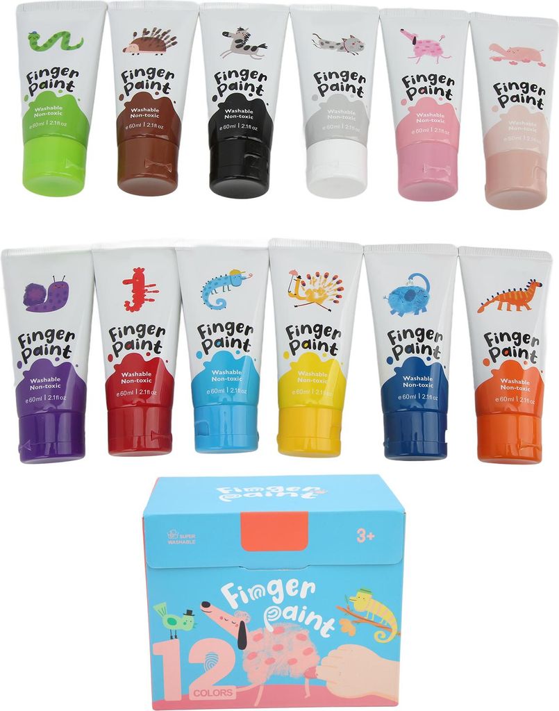 Fingerfarbe, 12 Farben, hautfreundlich, waschbar, erhöhen das Selbstvertrauen von Kindern, Baby-Kunstbedarf für Kinder, DIY-Graffiti