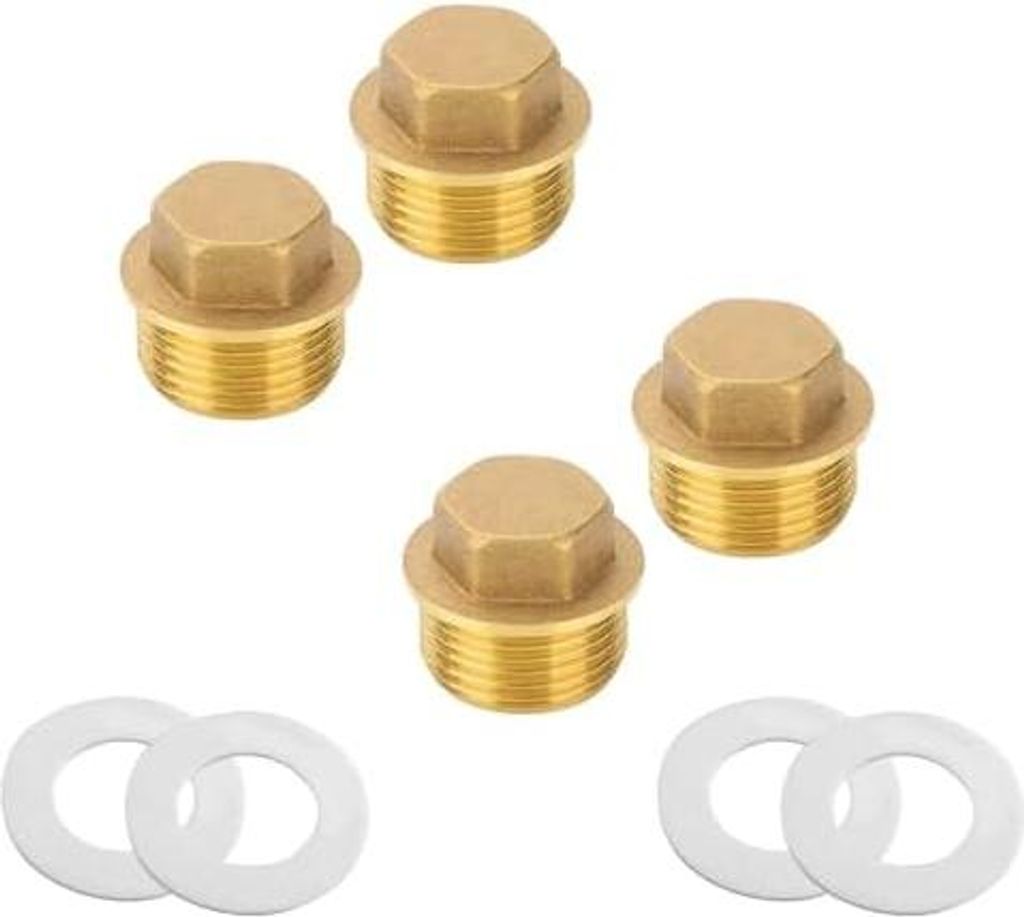 4 Stück Messing Stopfen, 1/2" Außengewinde Verschlussstopfen, Blindstopfen Rohr Endkappe mit Gummiring, für Rohranschluss Badezimmer, Heizung un...
