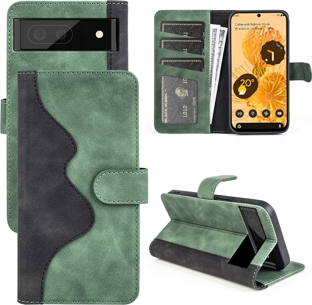 Für Google Pixel 7 Pro Design Handy Tasche Grün Etuis Kunst-Leder Hülle Cover Case
