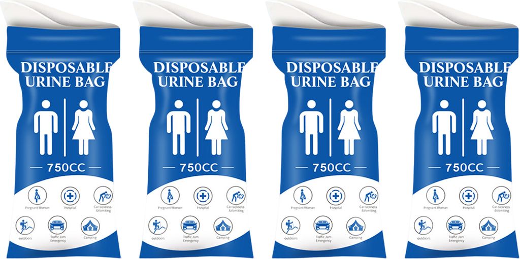 4 Stück 750 cc Einweg-Urinbeutel, auslaufsicher, tragbar, für Reisen, selbstfahrende Autotouren, Staus, Camping, Männer und Frauen, Pinkeln, Erb...