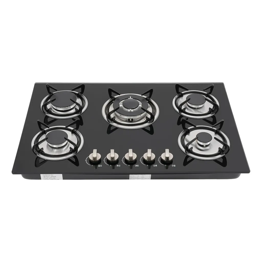 Table de cuisson à gaz 30 pouces 5 feux encastrable en verre noir LPG NG