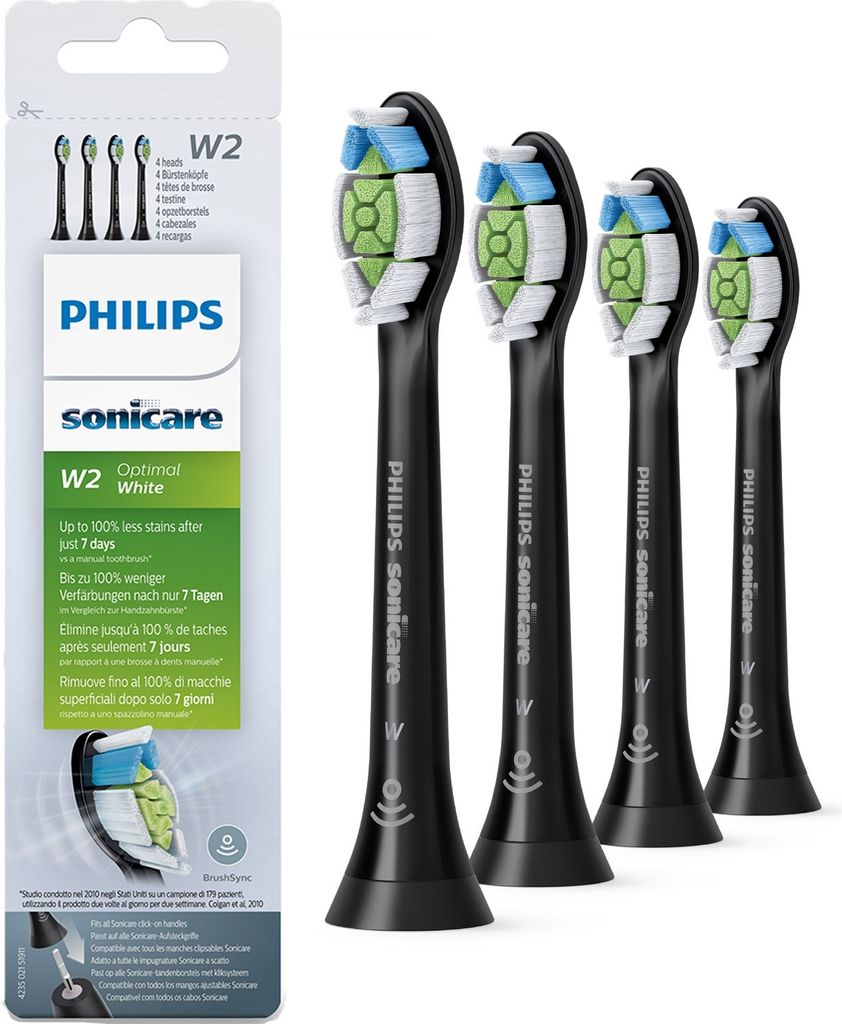 Philips W2 Optimal White HX6064/11 4x Schwarze Bürstenköpfe Produktbild 