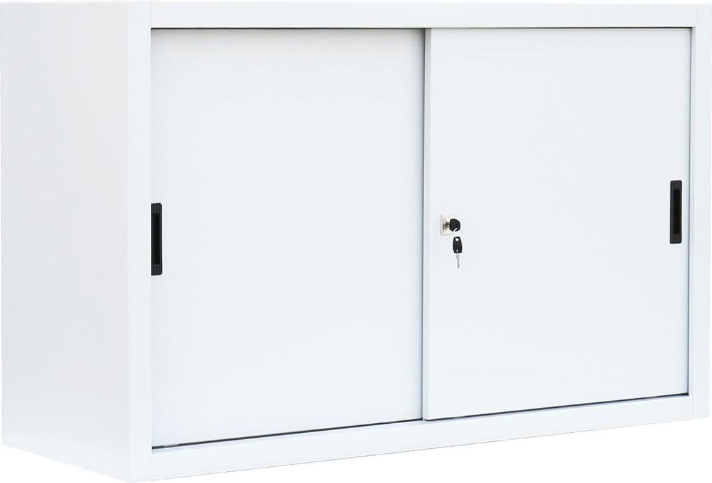 Schiebetürenschrank Aktenschrank Sideboard aus Stahl Weiß 75x160x45cm 550137