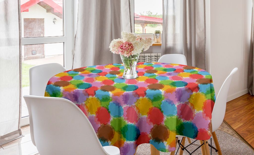 ABAKUHAUS Abstrakt Runde Tischdecke, Grunge Vibrant Motiv, Kreis Tischdecke Abdeckung für Esszimmer Küche Dekoration, 150 cm, Mehrfarbig