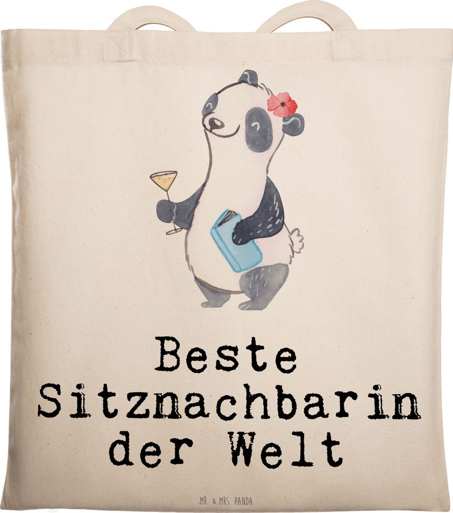 Mr. & Mrs. Panda Einkaufstasche Panda Beste Sitznachbarin der Welt - Transparent - Geschenk, Kommilitone, Universität, Hochschule, Seminar, Gesche...